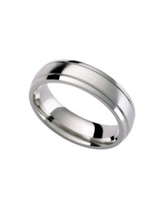 half round wedding band with brushed centre