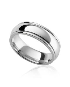 AQUILA White Gold or Platinum  - domed shaped band with rails platinum