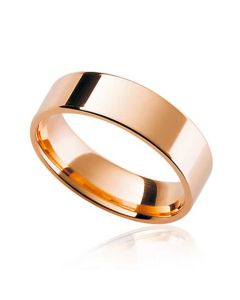 6mm rose gold flat men's wedding ring on a white background
