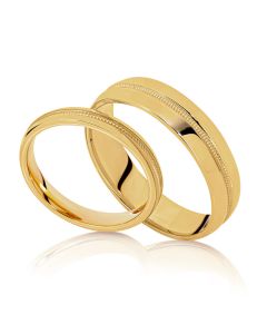 matching low dome wedding bands with a recessed pattern