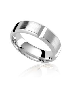 white gold band with parallel grooves